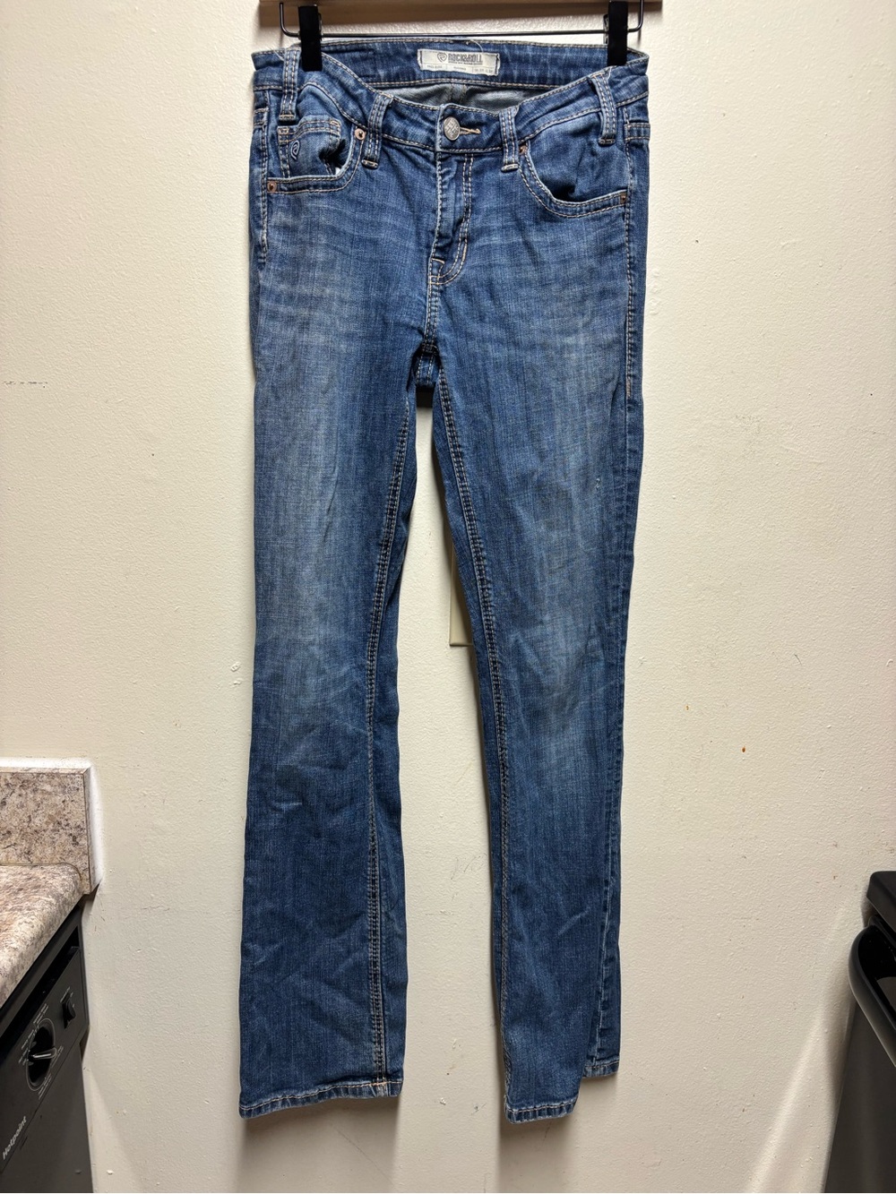 Rock & Roll Riding Jeans Womens 25x34 (25X32) Blue Denim Logo Cotton Mid Rise
